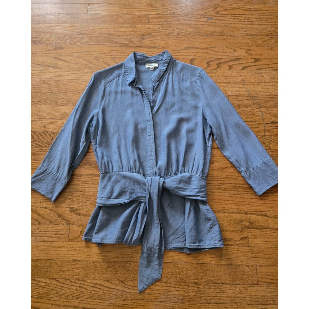 L’Agence Colette Top Chambray In Pacific Blue Bow Tie Waist Size Small